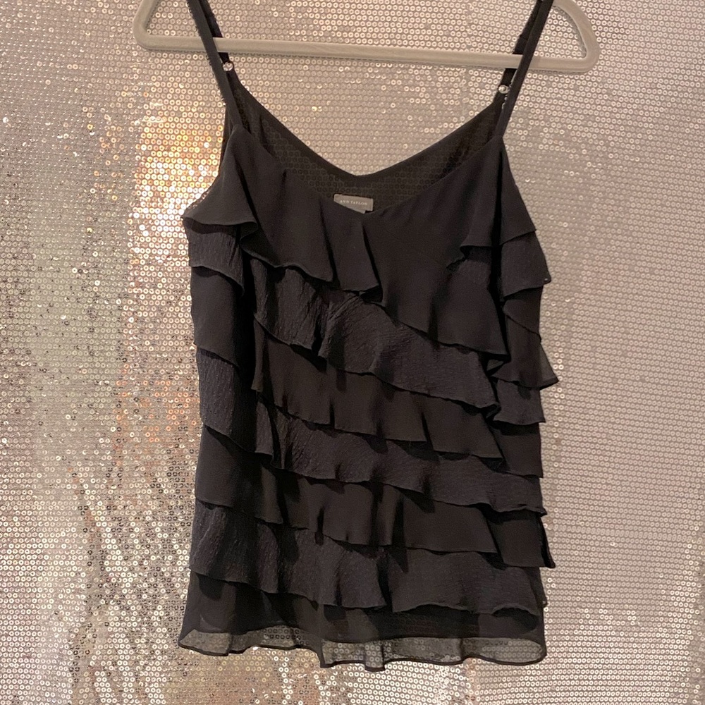 Ann Taylor black ruffle top